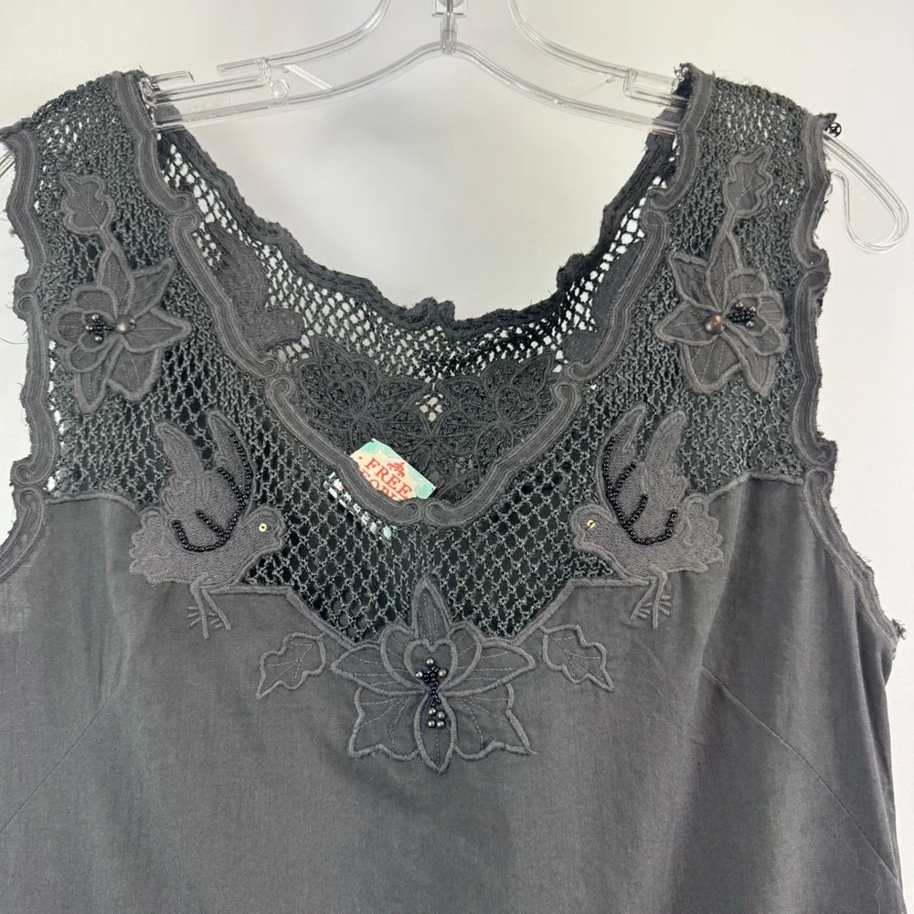 Free People Woven Lace Beaded Dress Dark Gray/Green Women's Sz. Small